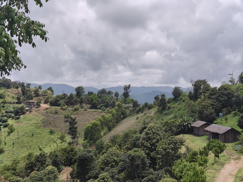 Nature at Akha FarmVille Chiang Rai Green mountain nature and blue sky surrounding Akha FarmVille in Chiang Rai