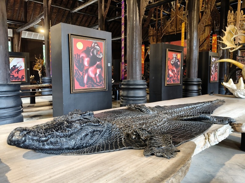 Large collection of animal horns displayed inside Baan Dam Museum in Chiang Rai