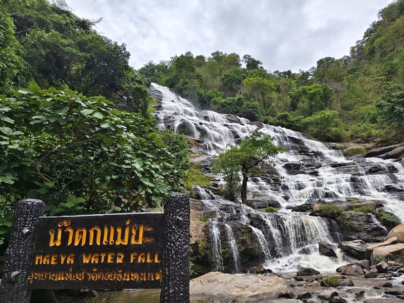 Mae Ya Waterfall in Doi Inthanon National Park near Chiang Mai Close-up view of cascading water and rocky tiers at Mae Ya Waterfall
