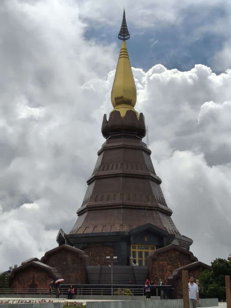 Iconic mountain pagodas at Thailand’s highest peak. Royal pagodas above the clouds in northern Thailand.