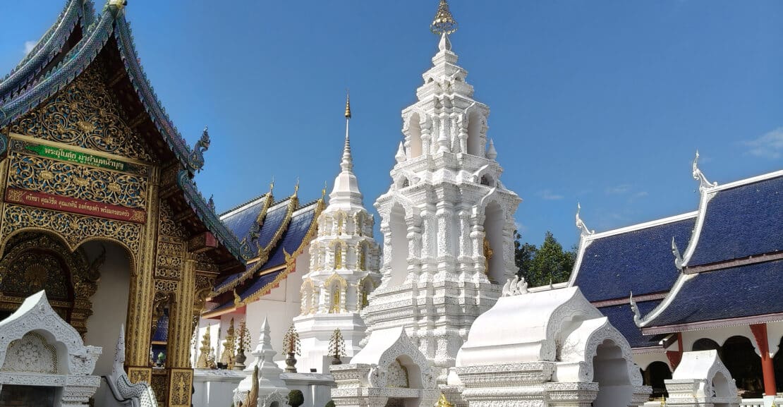 Close-up of Lanna-style decorations at Wat Ban Den temple